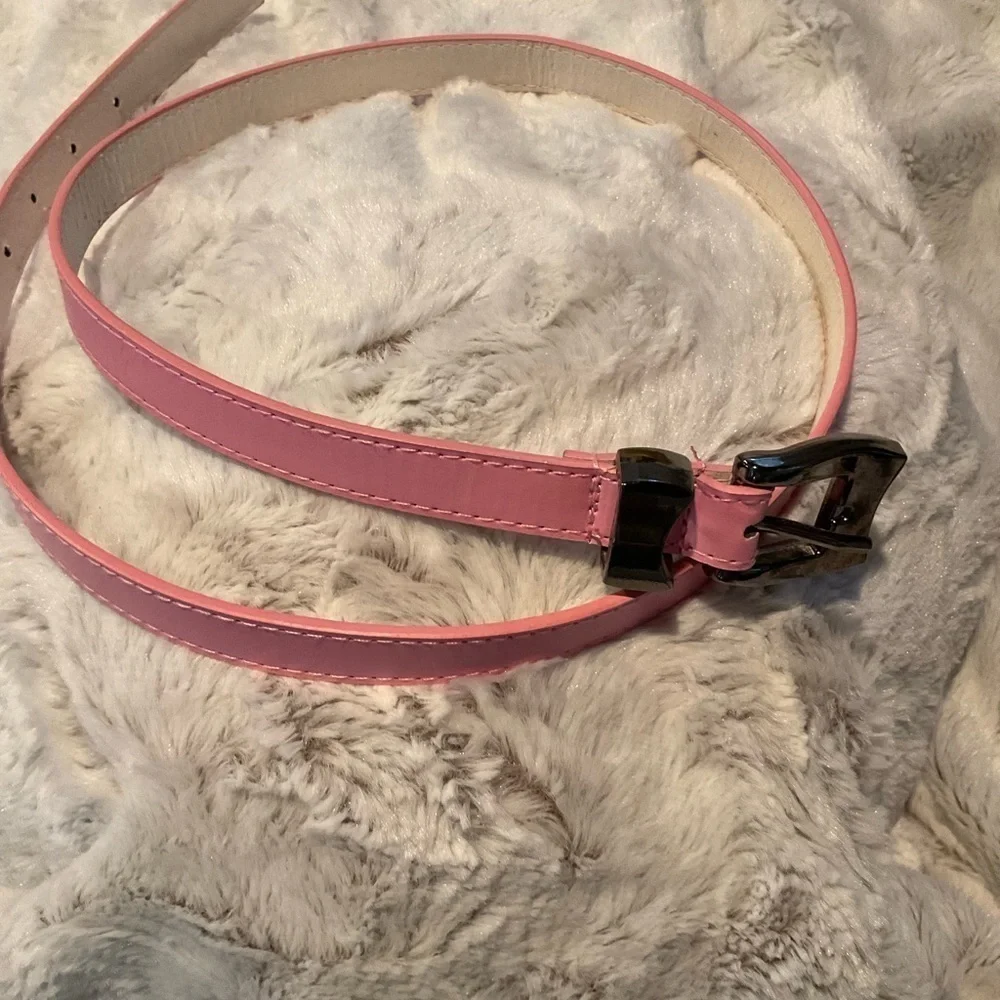 Pink Faux Leather Belt with Onyx Buckle